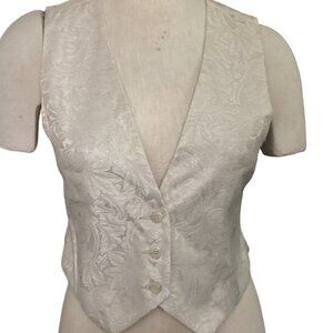 VTG (ILGWU) Liz Claiborne Sz P/Petite Brocade Waistcoat Vest Beige Linen Bl 106J